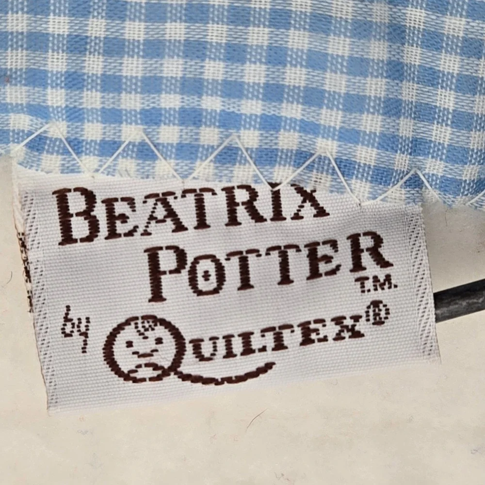 Quiltex Vtg Peter Rabbit Beatrix Blue Applica Throw Blanket Blue‎ Gingham Edge